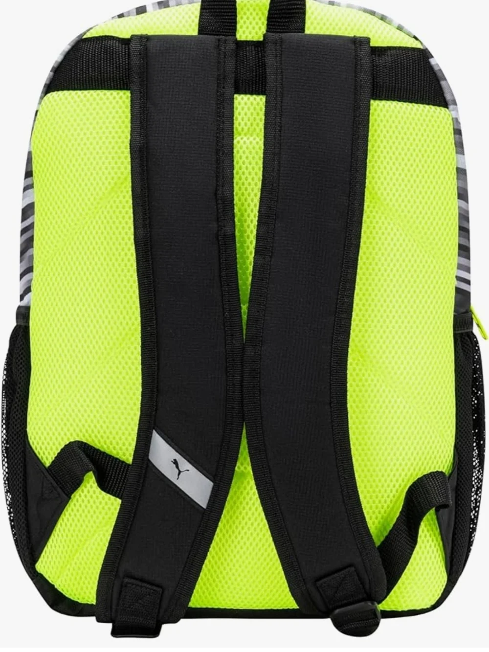 Puma Kids Meridian Black Backpack with Neon Yellow Accents and Striped Gray